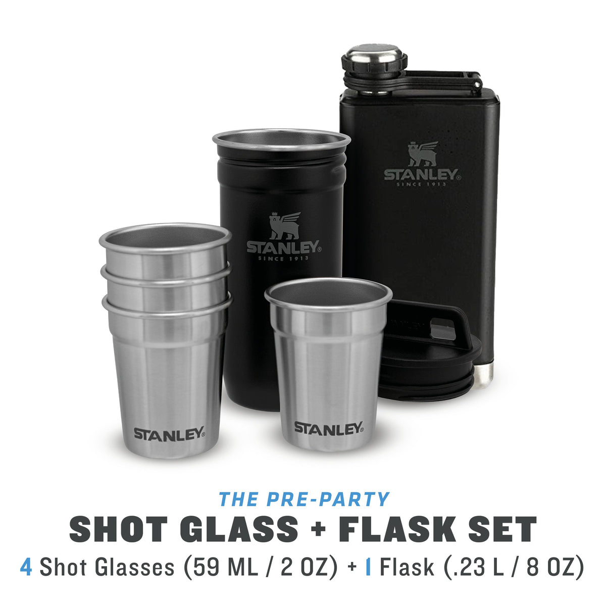 Stanley Pre-party 8 Oz Flask & 2 Oz Shot Glasses With Carry Case Set (7