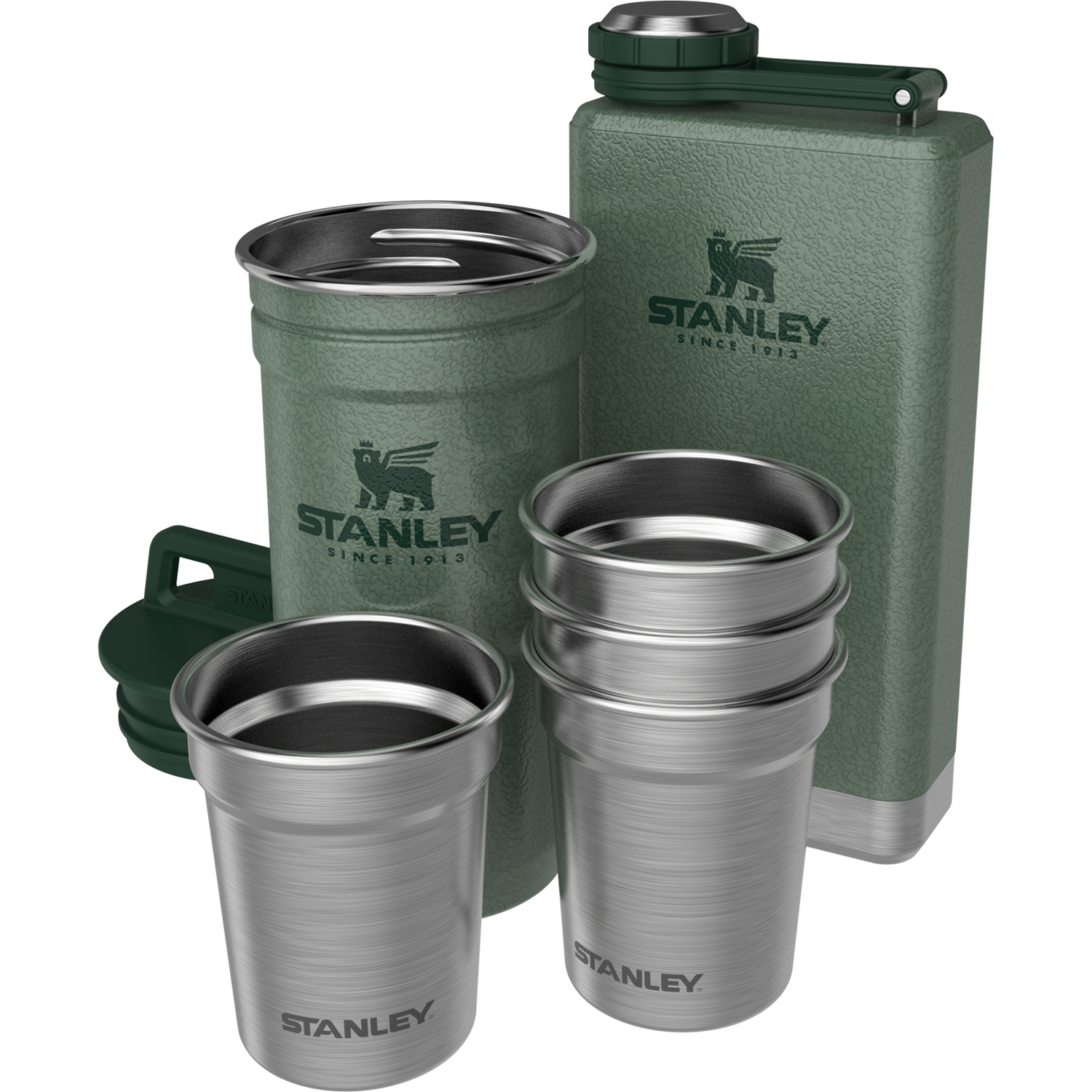Stanley 1913 Adventure Pre-Party Shot Glass + Flask Set in Hammertone Green | View 2