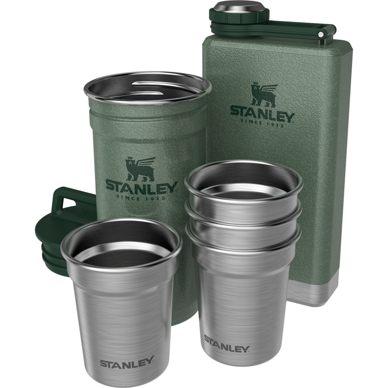 Stanley 1913 Adventure Pre-Party Shot Glass + Flask Set in Hammertone Green