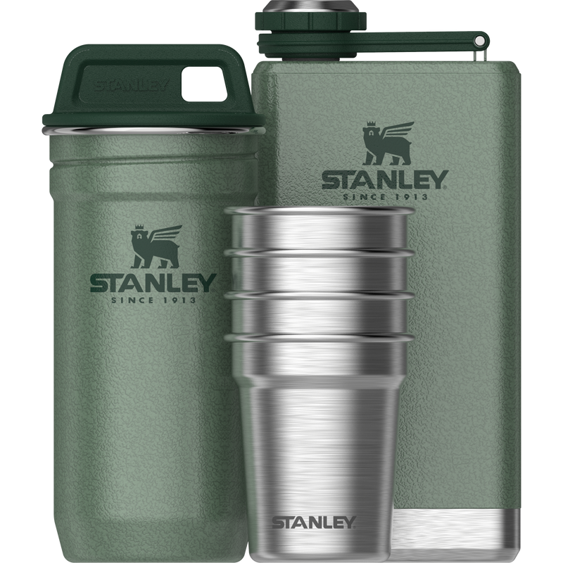 Stanley 1913 Adventure Pre-Party Shot Glass + Flask Set in Hammertone Green