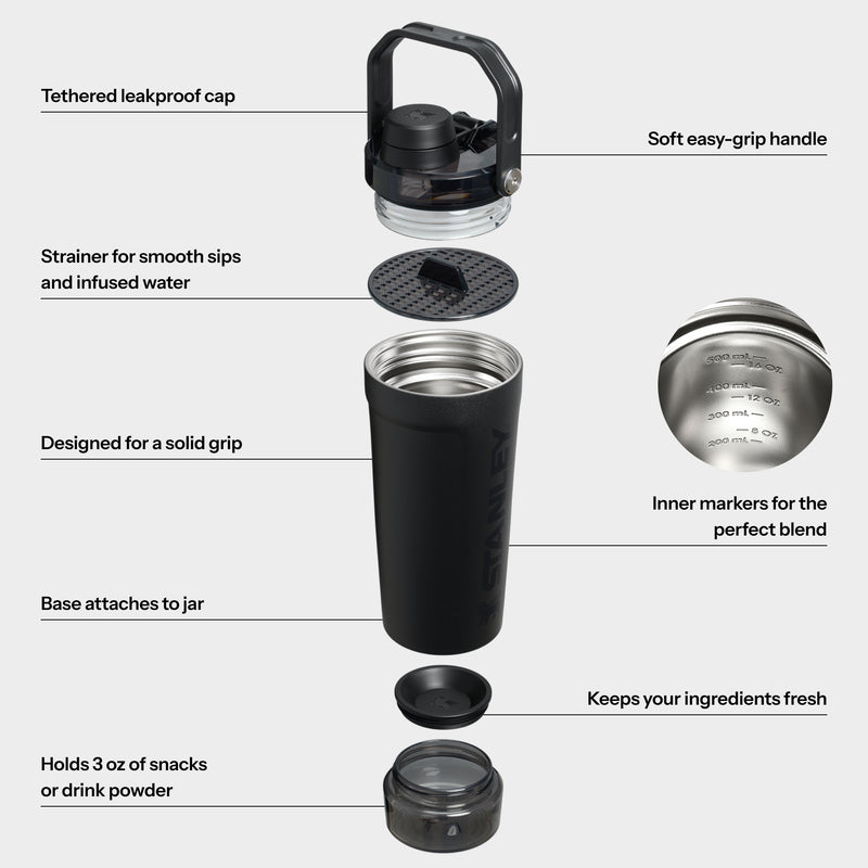 Stanley 1913 Vitalize™ Shaker Bottle 0.59L in Black 2.0 | Infographic View