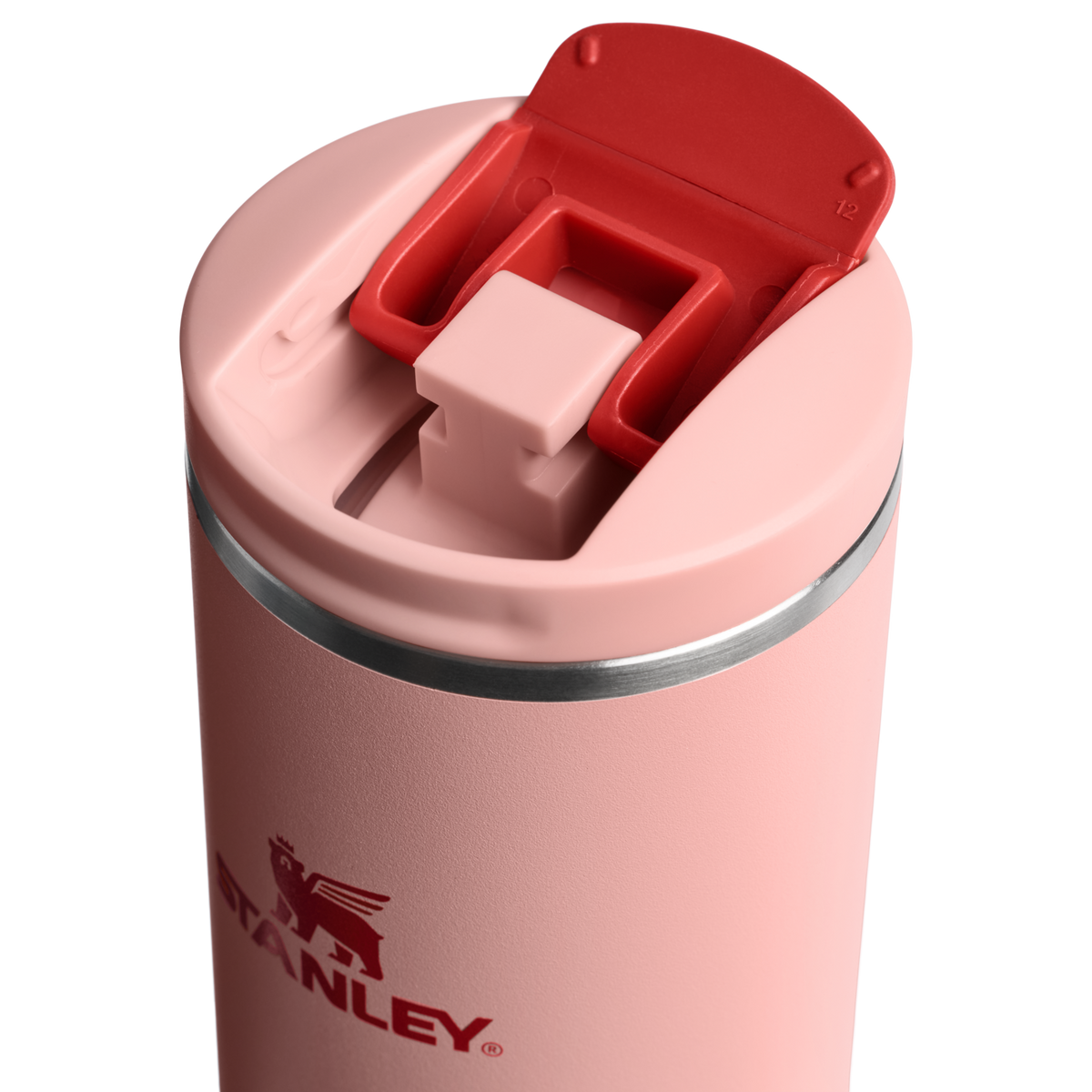 Stanley 1913 Transit Flip Top Mug 0.35L in Peach Rose | Lid Detailed View