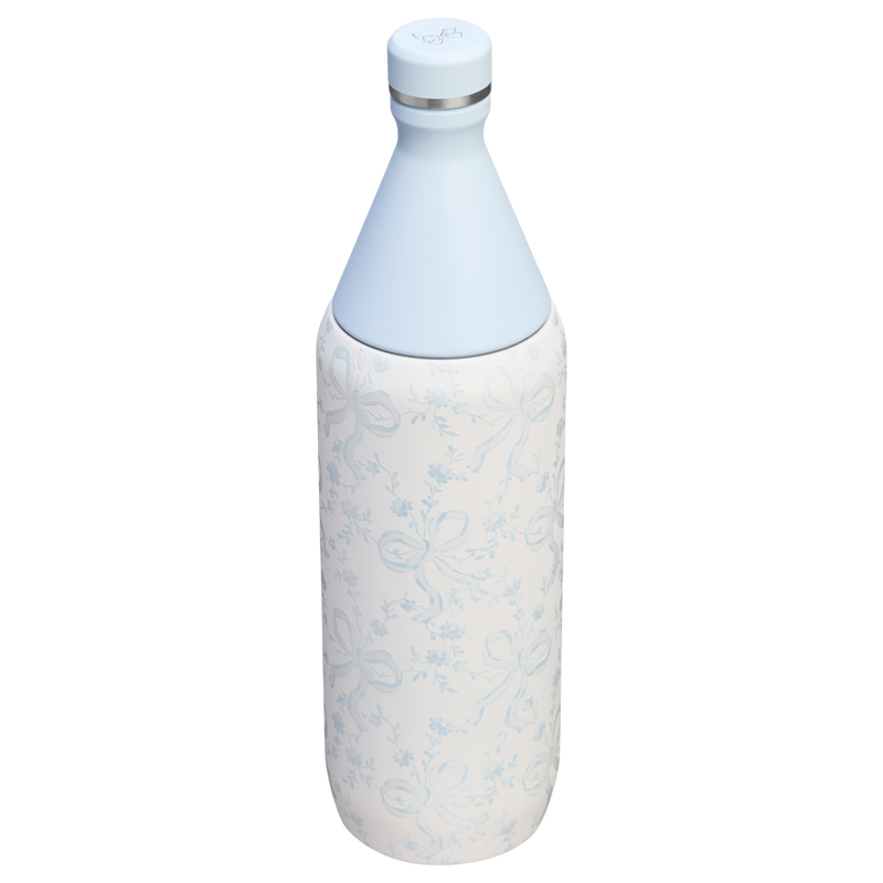 Stanley 1913 Stanley 1913 x LoveShackFancy All Day Slim Bottle 1L in Coquette Bow - Winter Ice | Back View