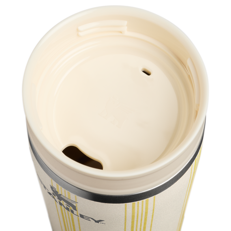 Stanley 1913 Café-To-Go Travel Mug 0.35L in Cream Picnic Stripe | Coperchio Dettagliato Visualizza