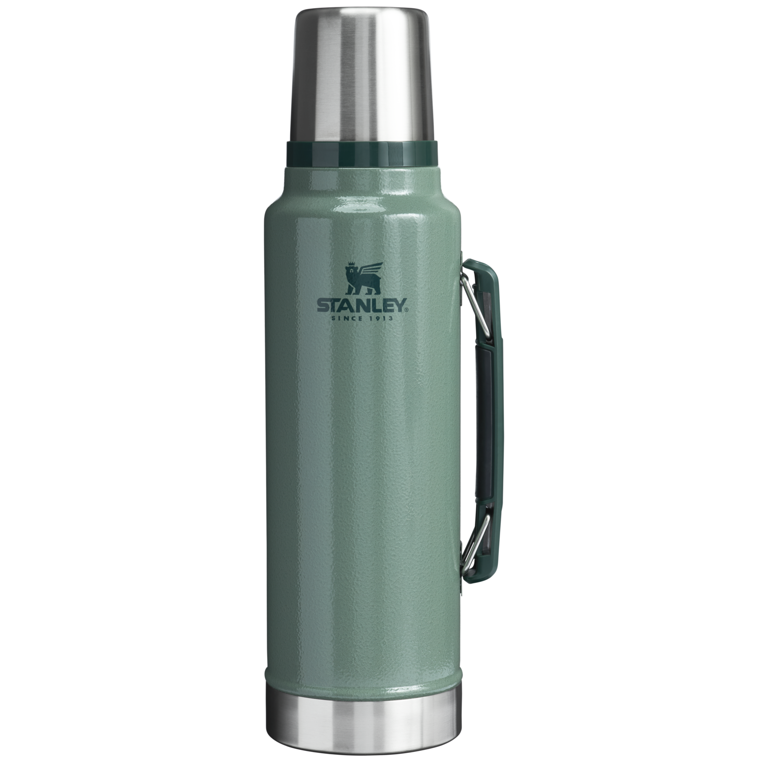 Termo Stanley Classic Legendary Bottle de 1,4 L en verde martelé, vista frontal.