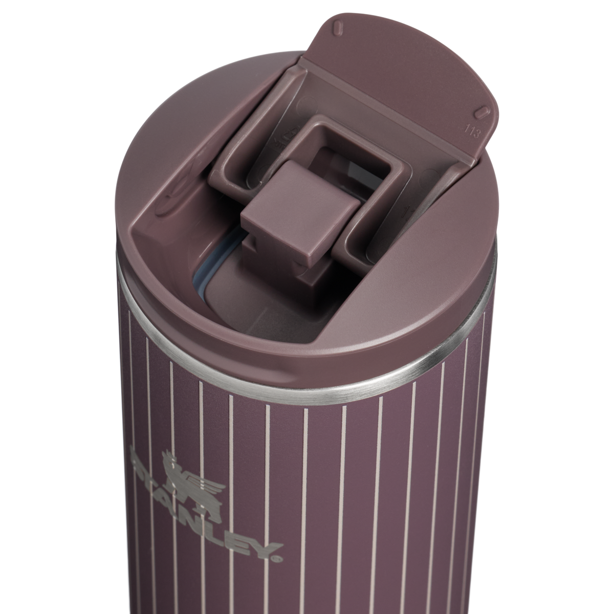 Stanley 1913 Transit Flip Top Mug 0.47L en Fig Pinstripe | Delante Ver