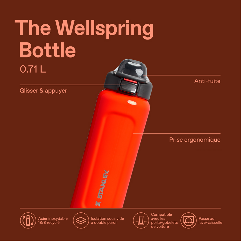 Stanley 1913 Classic Wellspring Bottle 0.71L in Blaze Orange | Infographic View