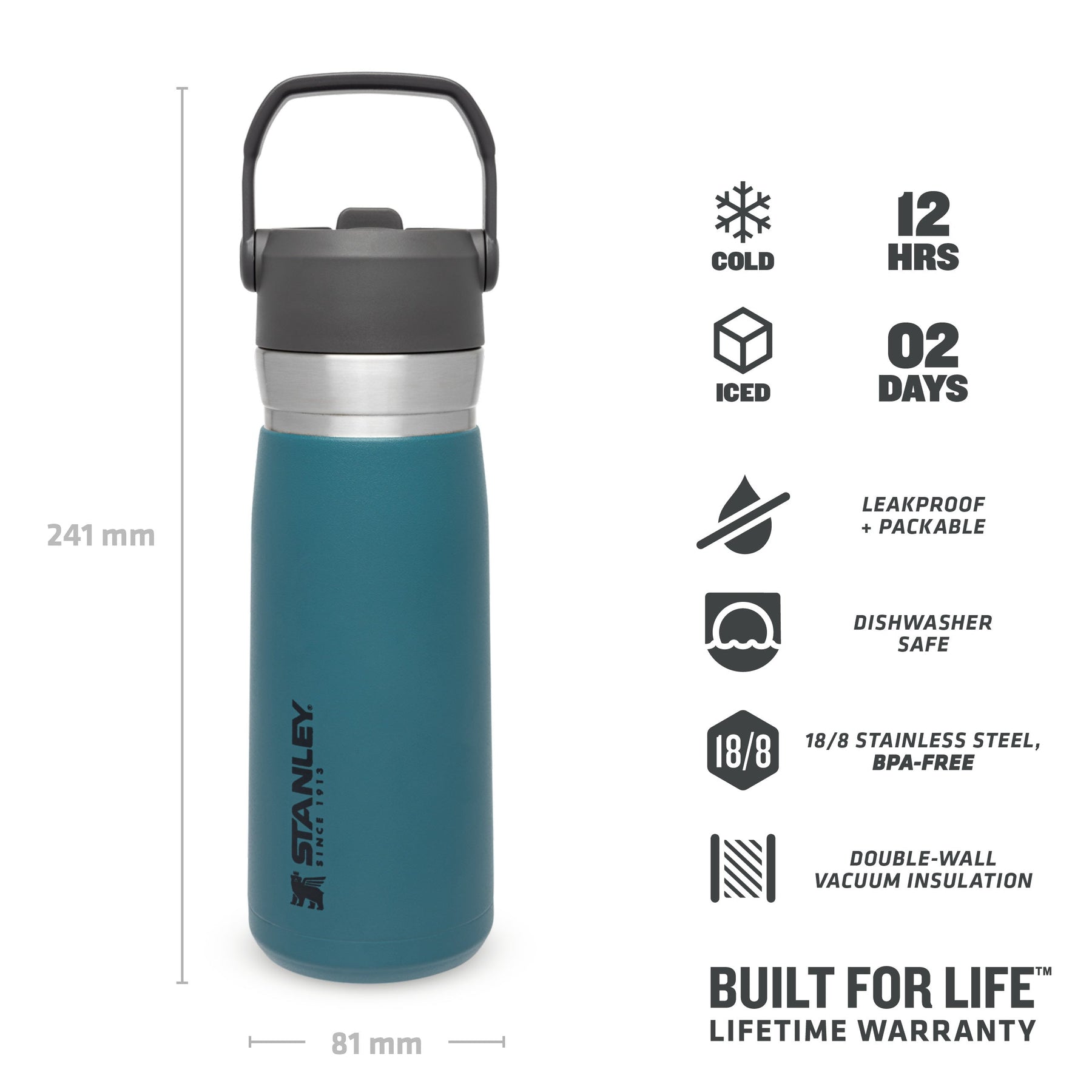 Water bottle, stainless steel, 650ml, Go Flip Straw, Lagoon