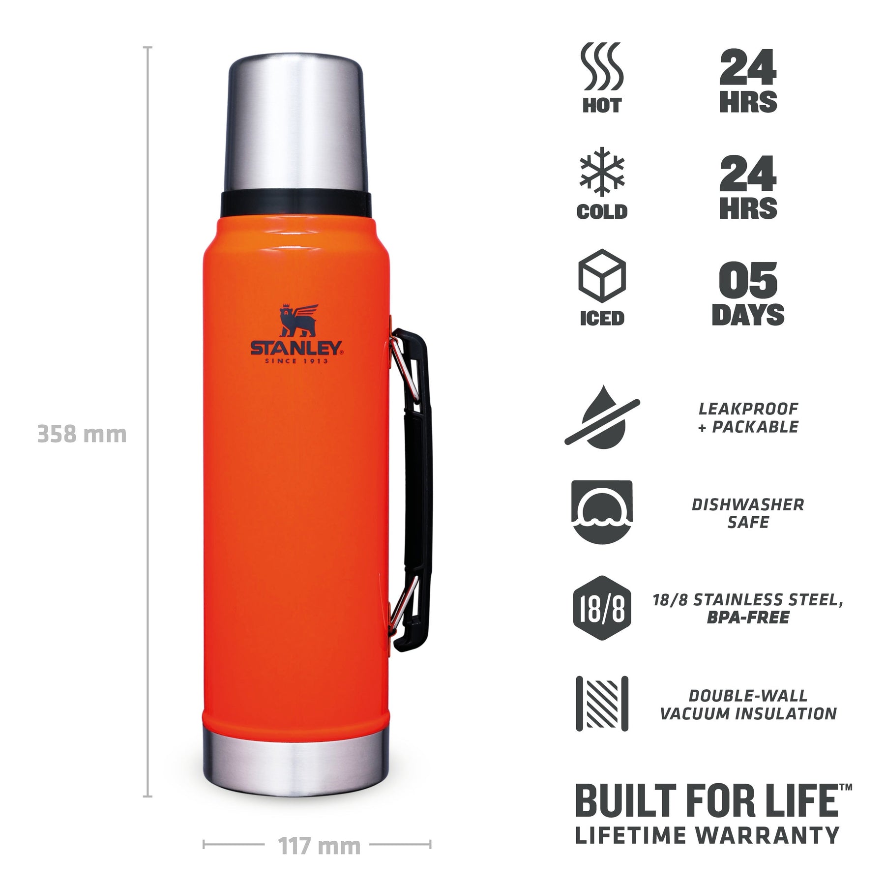 BLAZE Orange Stanley Classic Flask Great Gift For Hunters 