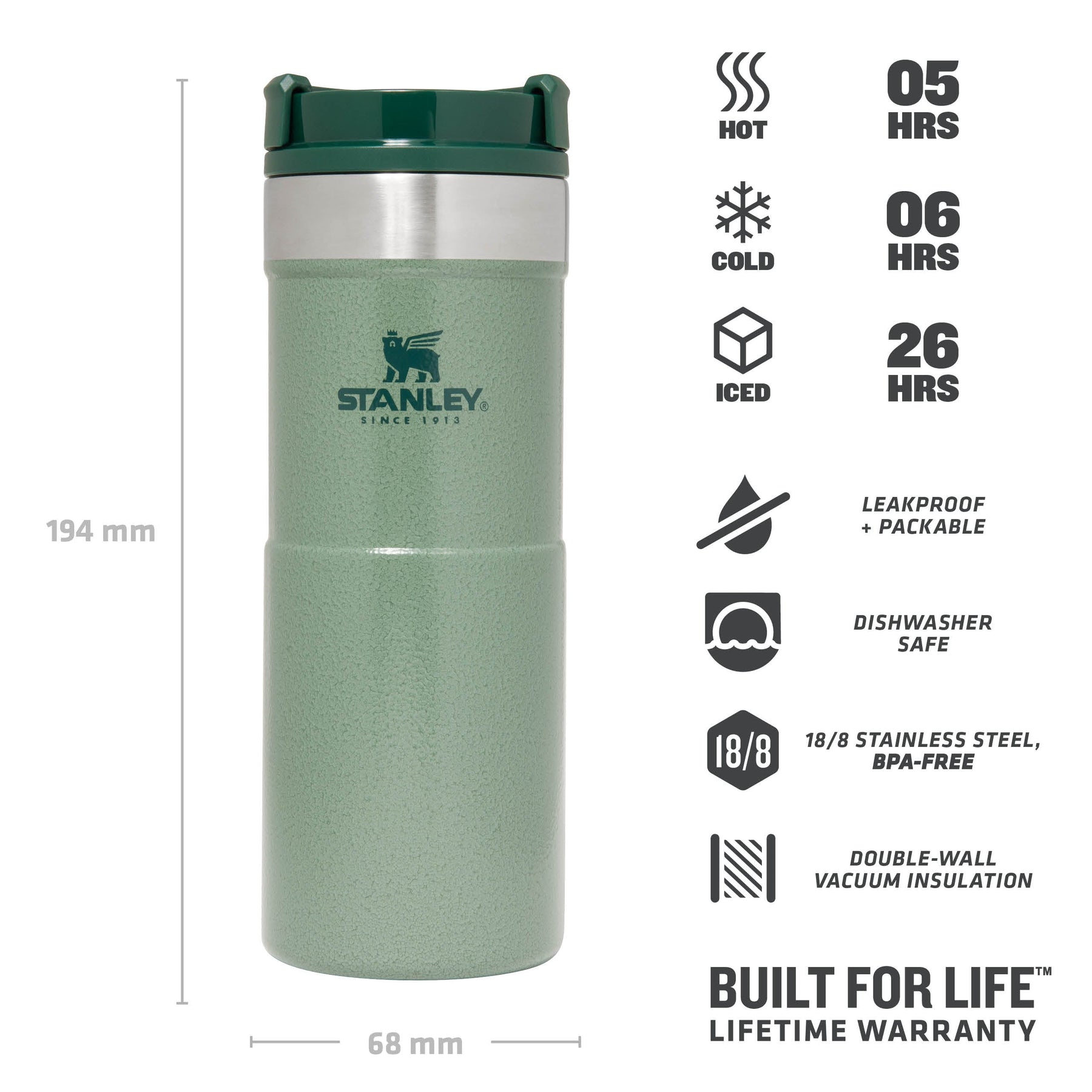 Stanley 24 oz Travel Thermos Green Top Stainless Steel